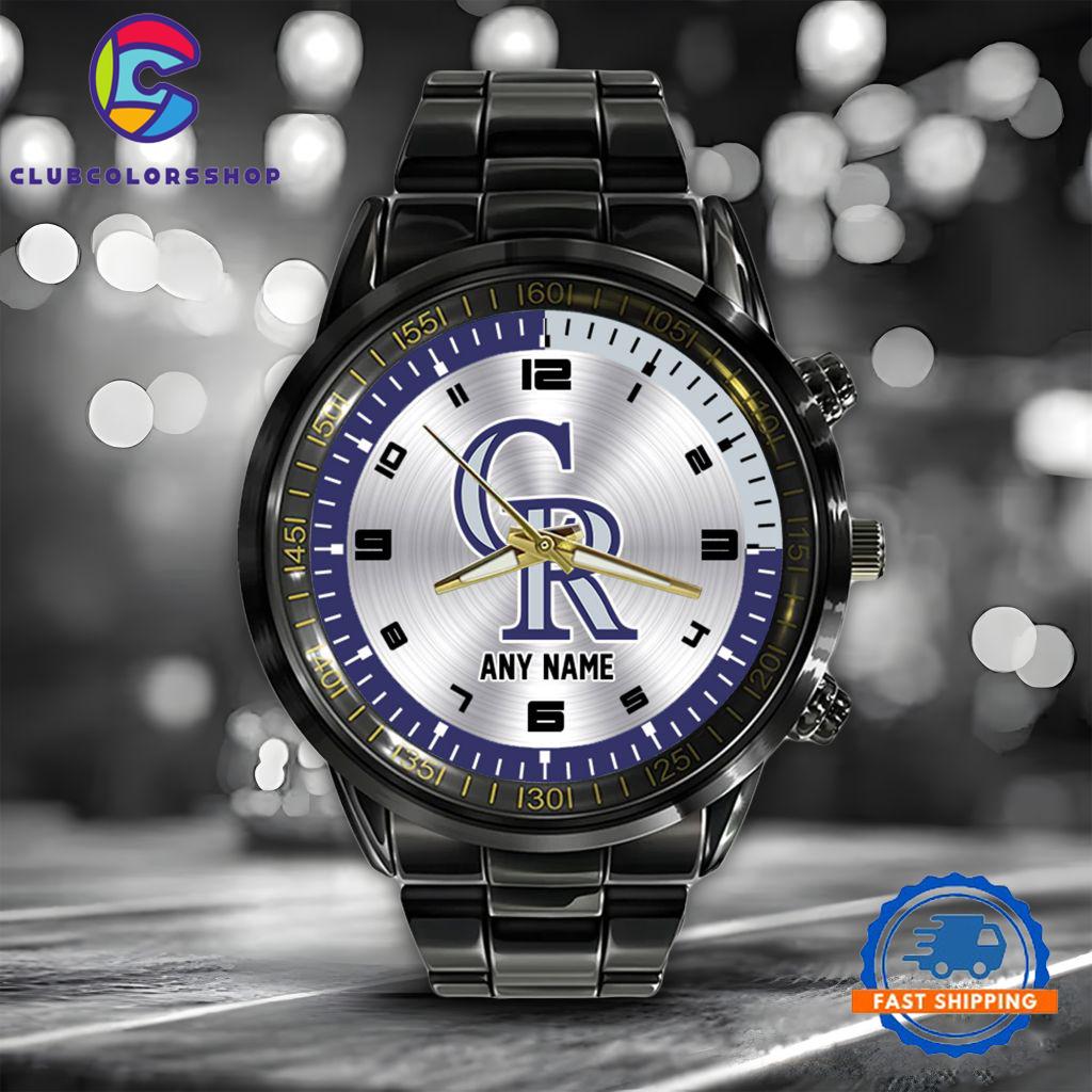 MLB Colorado Rockies Personalized Black Stainless Steel Watch