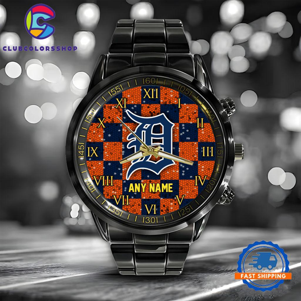 MLB Detroit Tigers Black Stainless Steel Watch Baseball Team Design