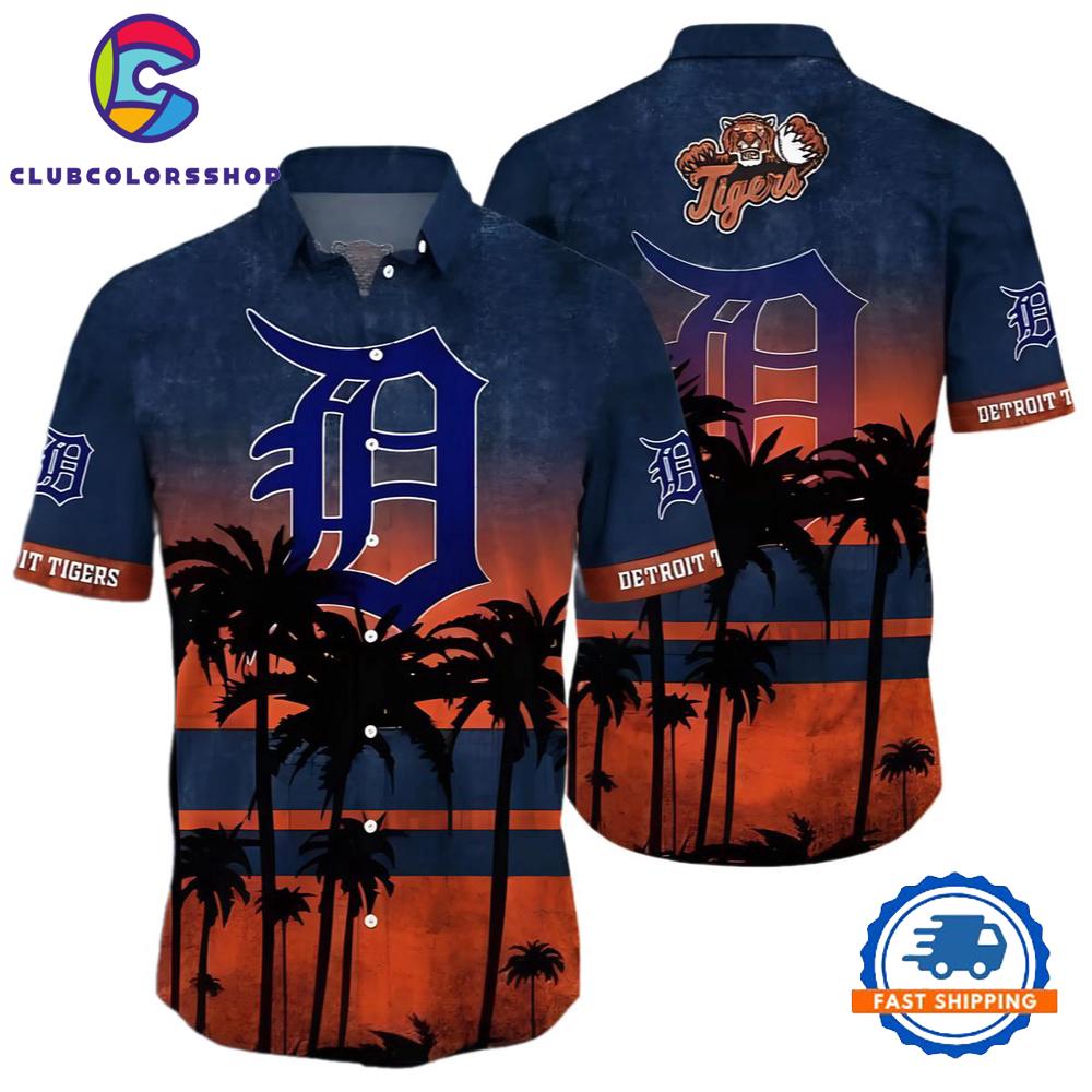 MLB Detroit Tigers Hawaiian Shirt Palm Tree Pattern