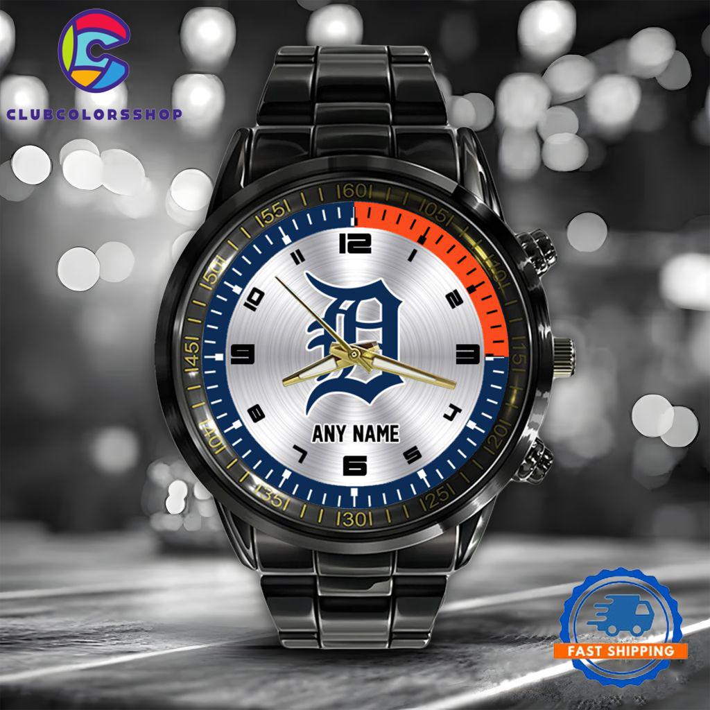 MLB Detroit Tigers Personalized Black Stainless Steel Watch