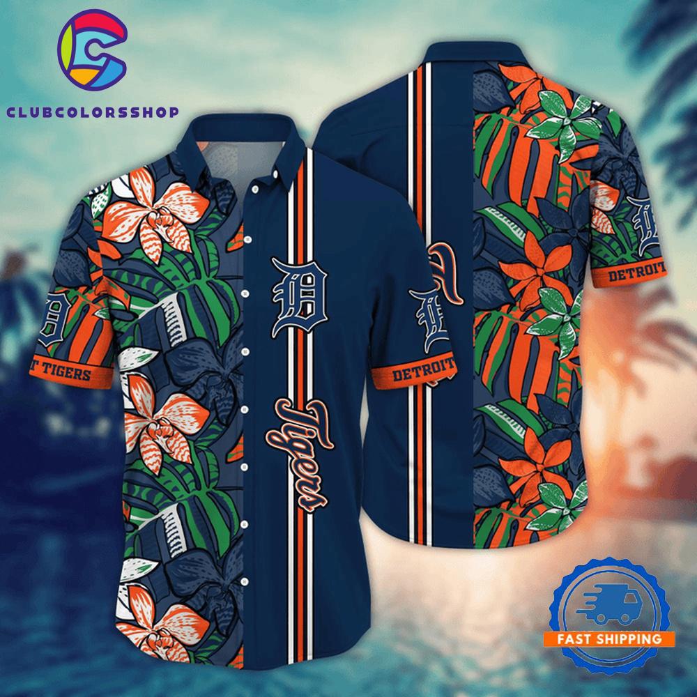 MLB Detroit Tigers Tropical Stripe Hawaiian Shirt