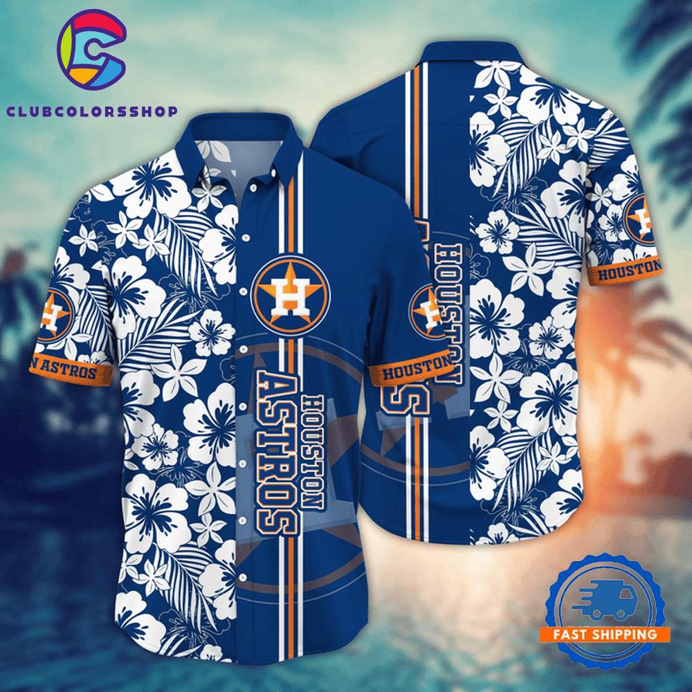 MLB Houston Astros Hibiscus Stripes Hawaiian Shirt