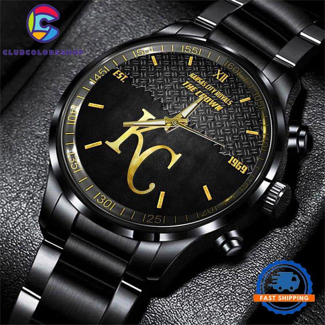 MLB Kansas City Royals Custom Black Stainless Steel Watch, Baseball Team Watch