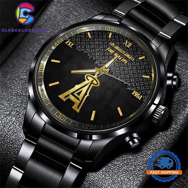MLB Los Angeles Angels Custom Black Stainless Steel Watch, Baseball Team Watch