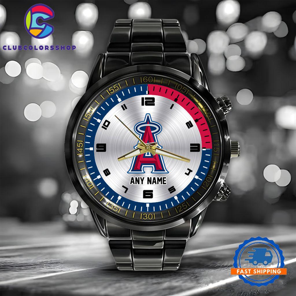 MLB Los Angeles Angels Personalized Black Stainless Steel Watch