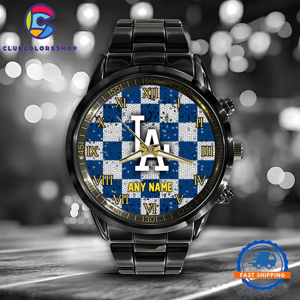 MLB Los Angeles Dodgers Black Stainless Steel Watch Baseball Team Design