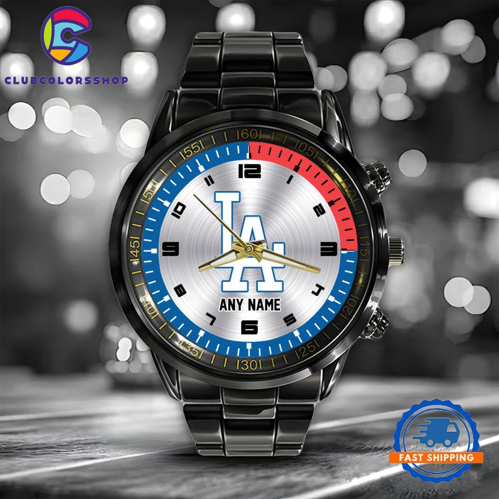 MLB Los Angeles Dodgers Personalized Black Stainless Steel Watch