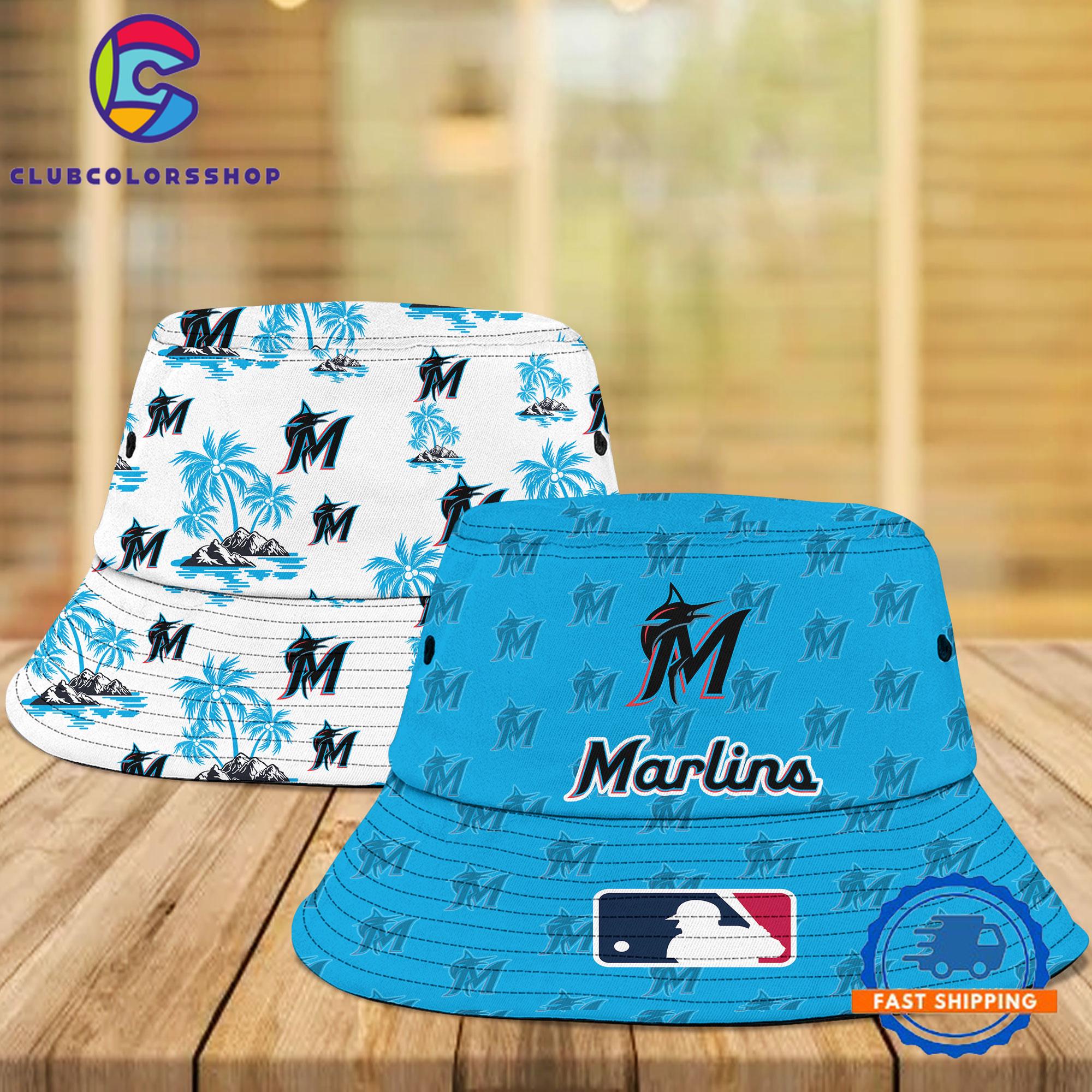 MLB Miami Marlins Bucket Hats, Baseball Two Sided Design Fisherman’s Hat