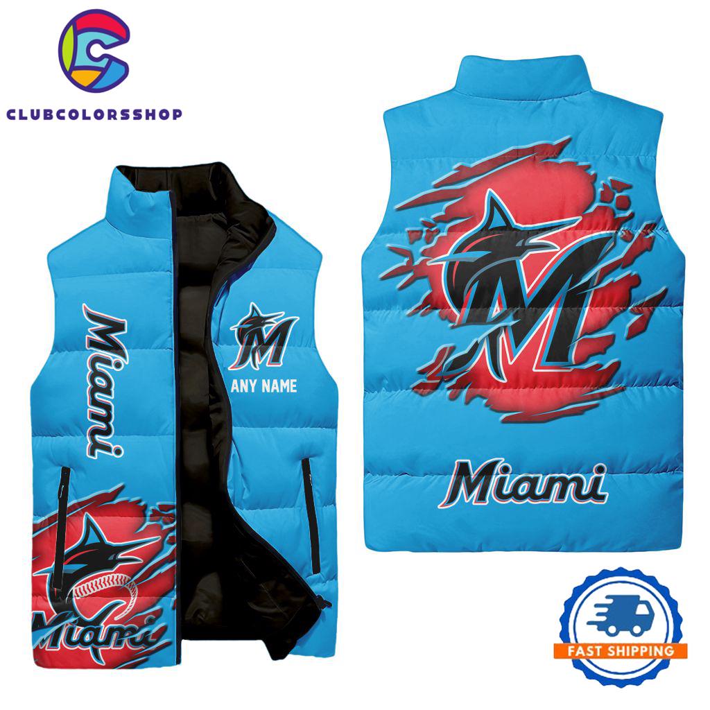 MLB Miami Marlins Personalized Baseball Team Sleeveless Puffer Jacket