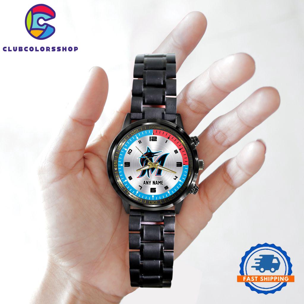 MLB Miami Marlins Personalized Black Stainless Steel Watch MLB Miami Marlins Personalized Black Stainless Steel Watch