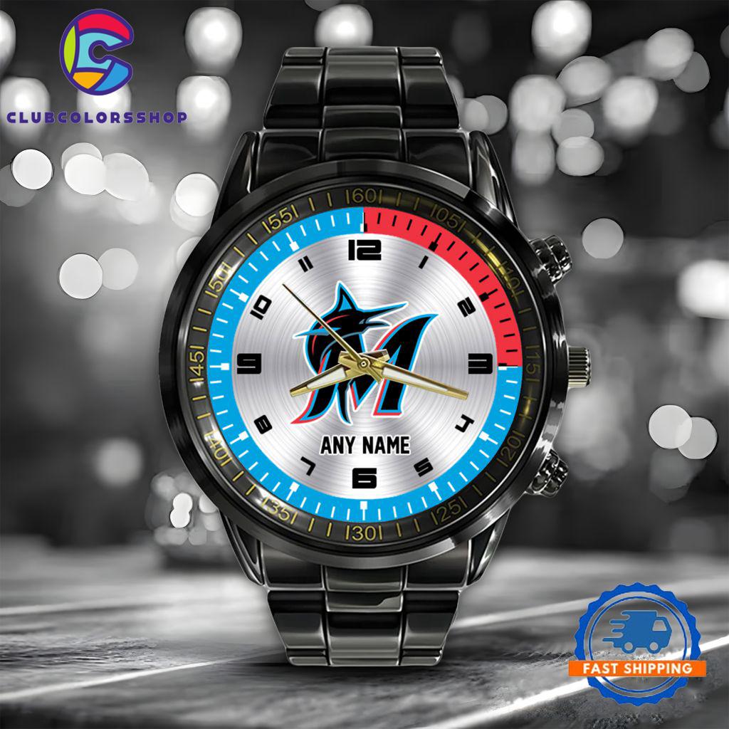 MLB Miami Marlins Personalized Black Stainless Steel Watch