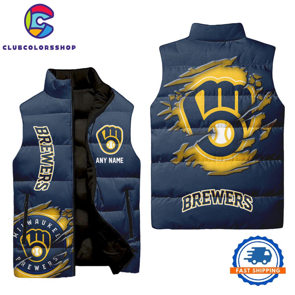 MLB Milwaukee Brewers Personalized Baseball Team Sleeveless Puffer Jacket