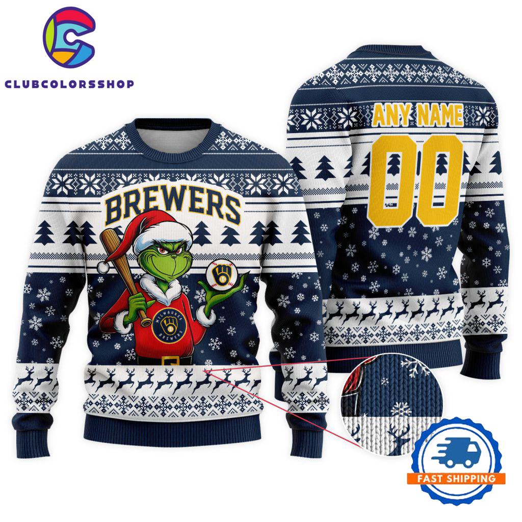 MLB Milwaukee Brewers Special Grinch Christmas Ugly Sweater Design