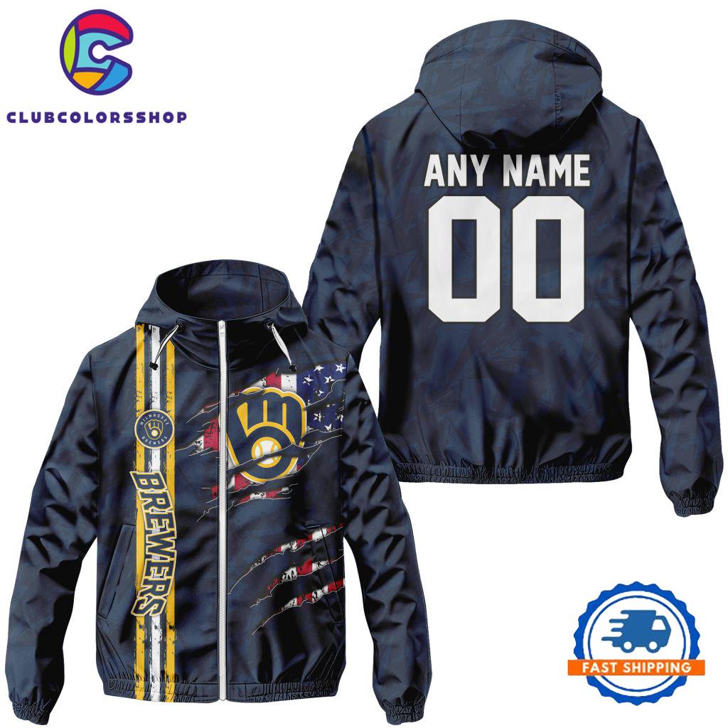 MLB Milwaukee Brewers Special Windbreaker Outdoor Jacket, Baseball Team Jacket