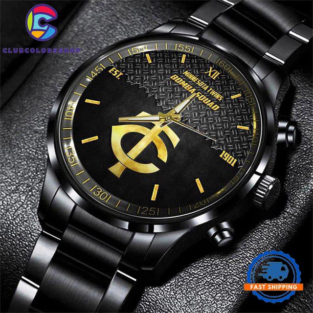 MLB Minnesota Twins Custom Black Stainless Steel Watch, Baseball Team Watch
