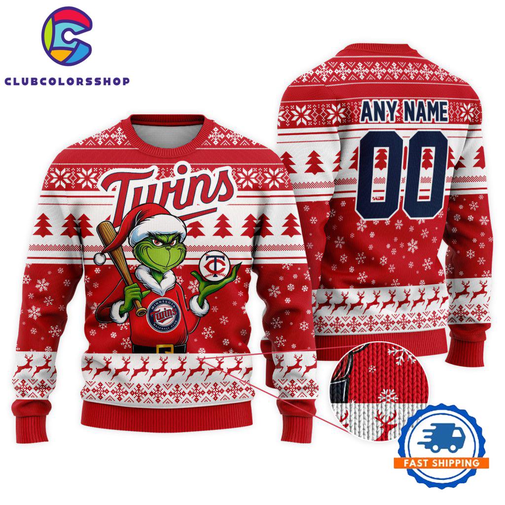 MLB Minnesota Twins Special Grinch Christmas Ugly Sweater Design