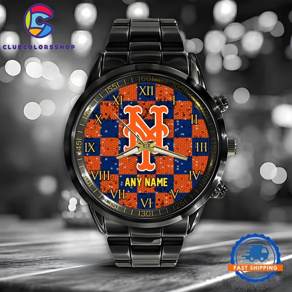 MLB New York Mets Black Stainless Steel Watch Baseball Team Design