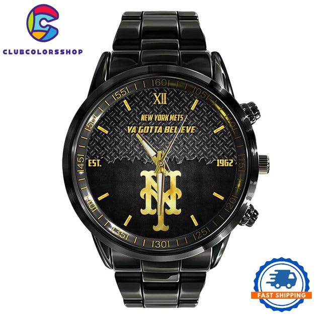MLB New York Mets Custom Black Stainless Steel Watch, Baseball Team Watch MLB New York Mets Custom Black Stainless Steel Watch, Baseball Team Watch
