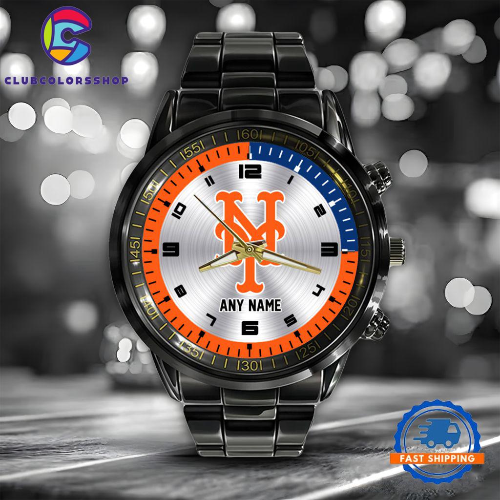 MLB New York Mets Personalized Black Stainless Steel Watch