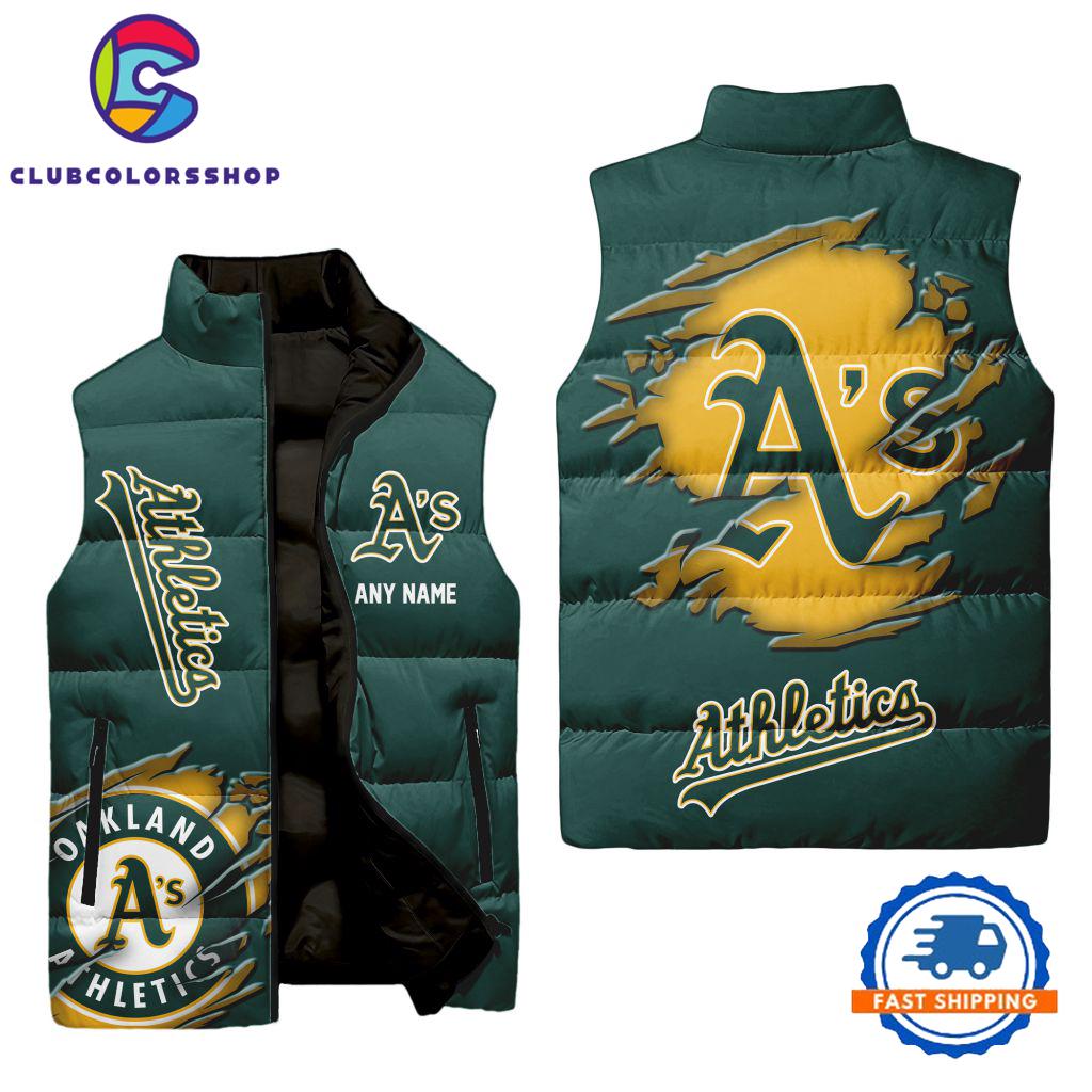 MLB Oakland Athletics Personalized Baseball Team Sleeveless Puffer Jacket
