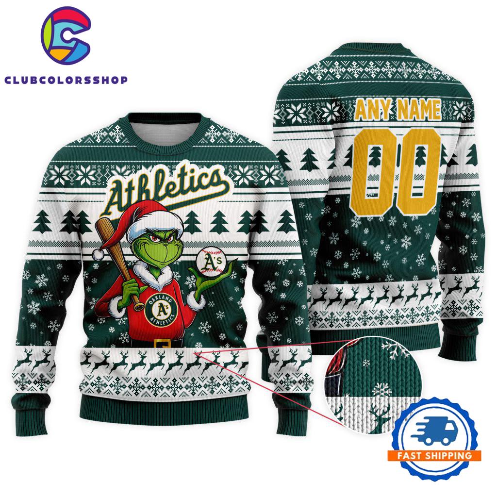 MLB Oakland Athletics Special Grinch Christmas Ugly Sweater Design