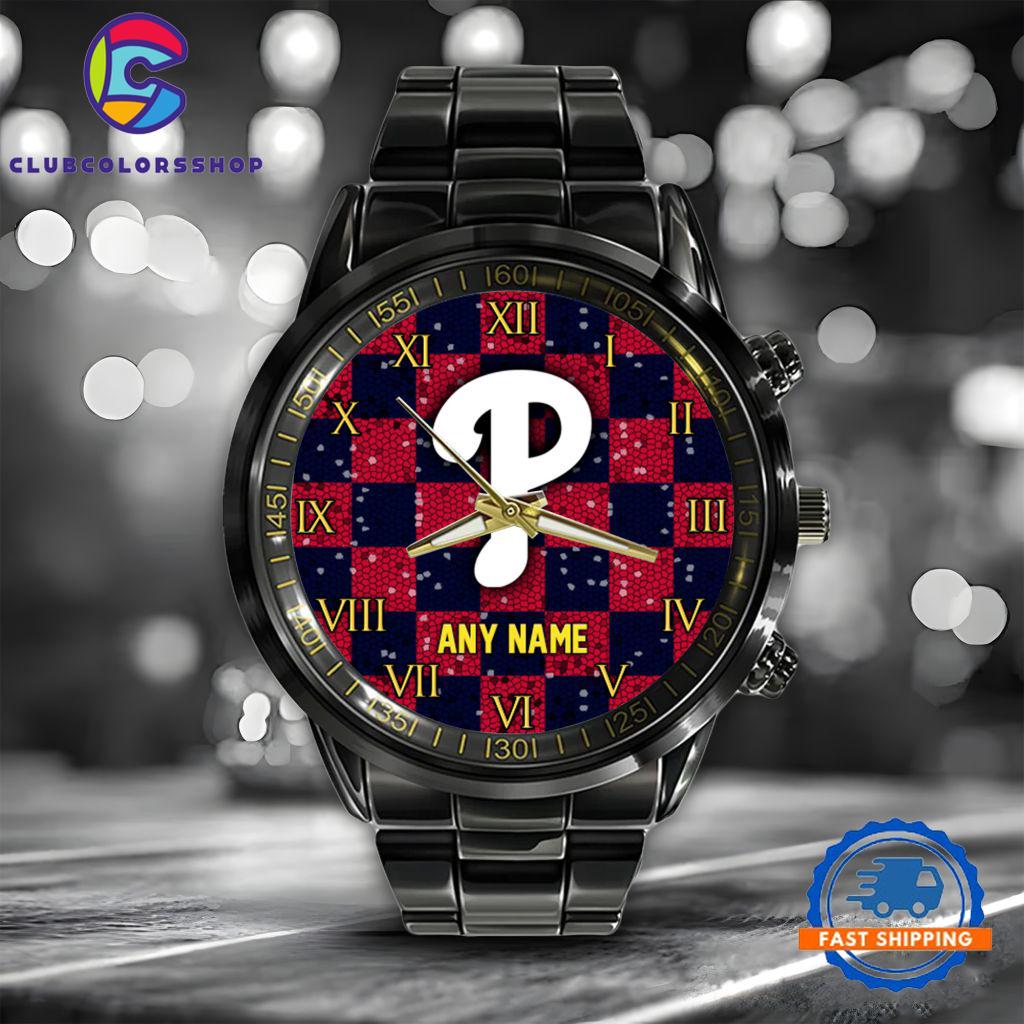 MLB Philadelphia Phillies Black Stainless Steel Watch Baseball Team Design