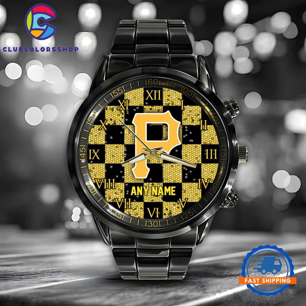 MLB Pittsburgh Pirates Black Stainless Steel Watch Baseball Team Design