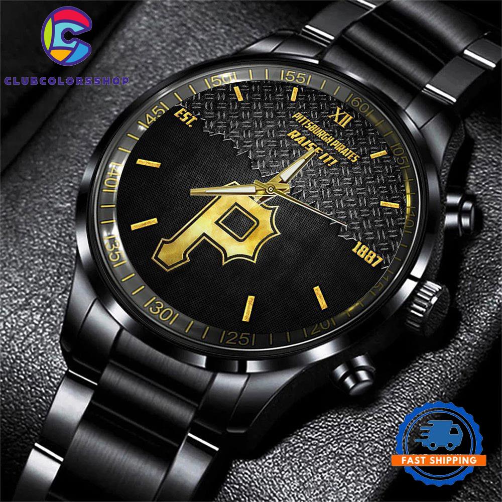 MLB Pittsburgh Pirates Custom Black Stainless Steel Watch, Baseball Team Watch