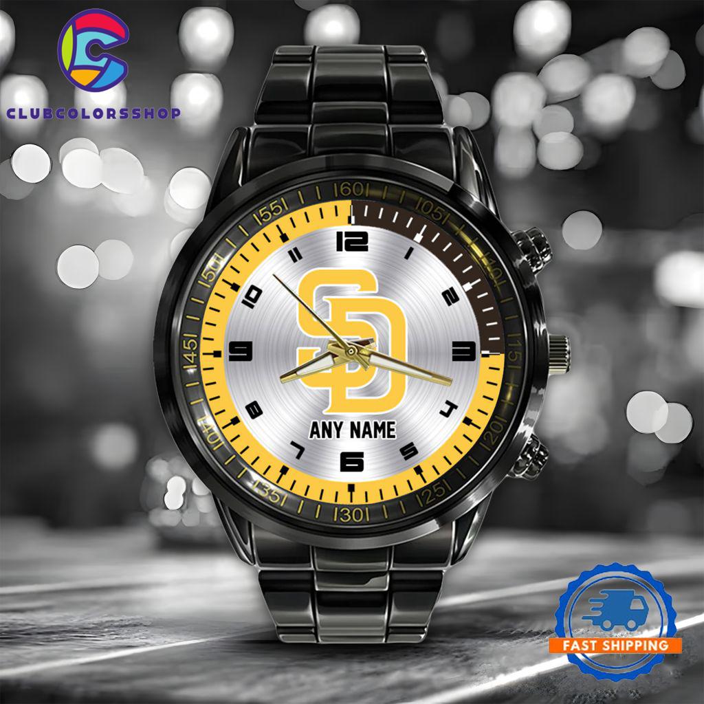 MLB San Diego Padres Personalized Black Stainless Steel Watch