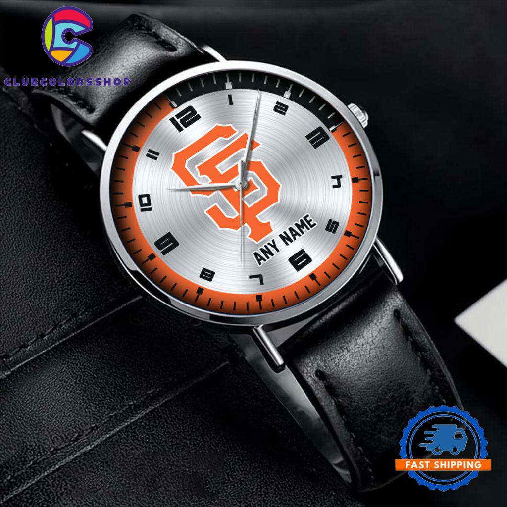 MLB San Francisco Giants Personalized Black Stitched Leather Watch, Baseball Team Watch Design