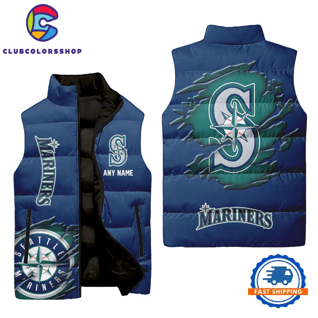 MLB Seattle Mariners Personalized Baseball Team Sleeveless Puffer Jacket
