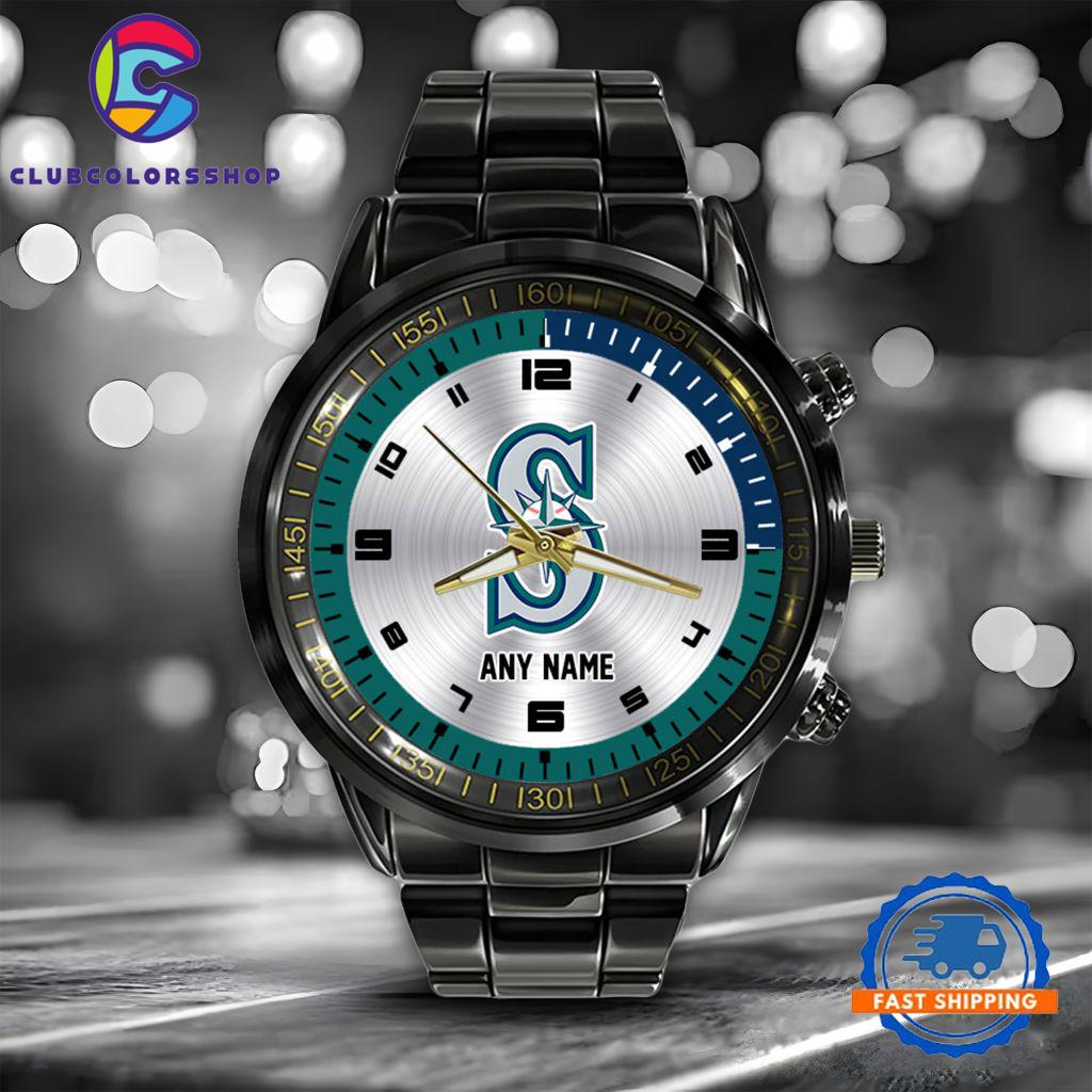 MLB Seattle Mariners Personalized Black Stainless Steel Watch