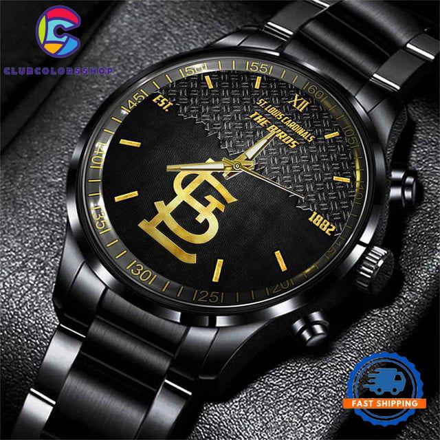 MLB St. Louis Cardinals Custom Black Stainless Steel Watch, Baseball Team Watch