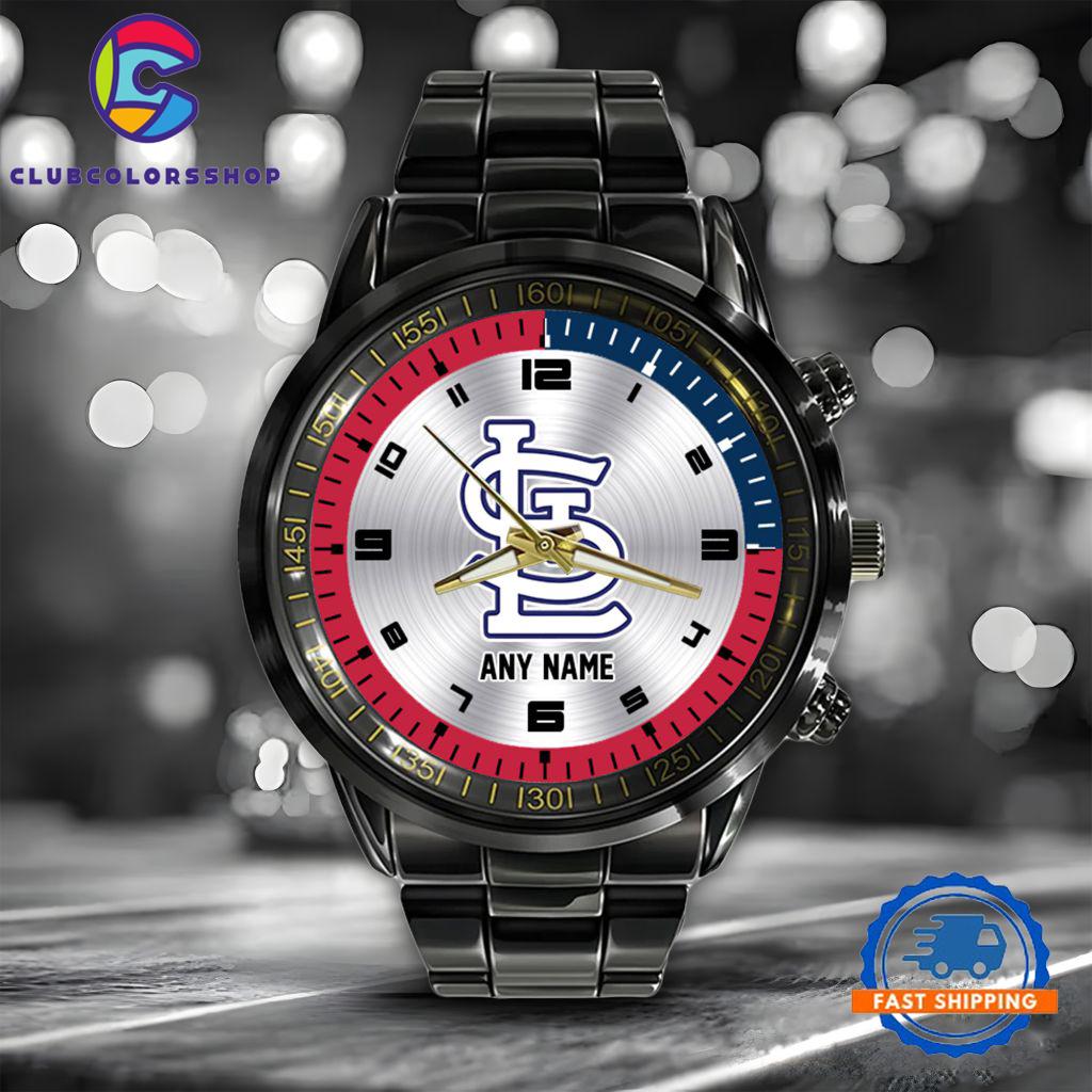 MLB St. Louis Cardinals Personalized Black Stainless Steel Watch