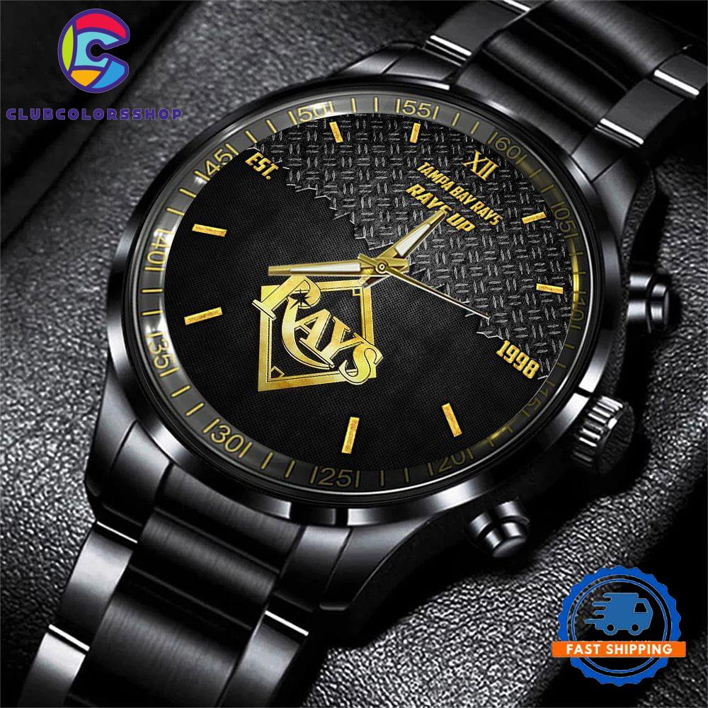 MLB Tampa Bay Rays Custom Black Stainless Steel Watch, Baseball Team Watch