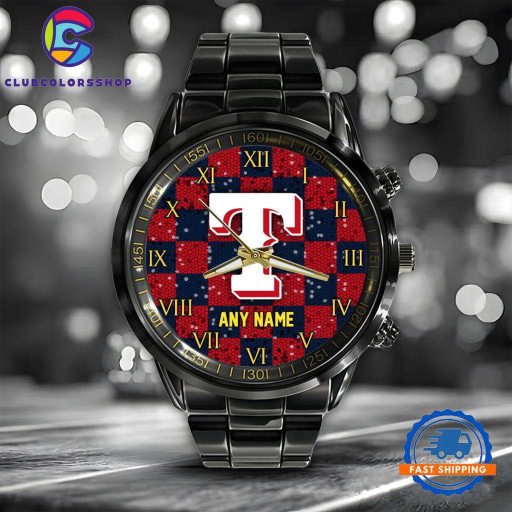 MLB Texas Rangers Black Stainless Steel Watch Baseball Team Design