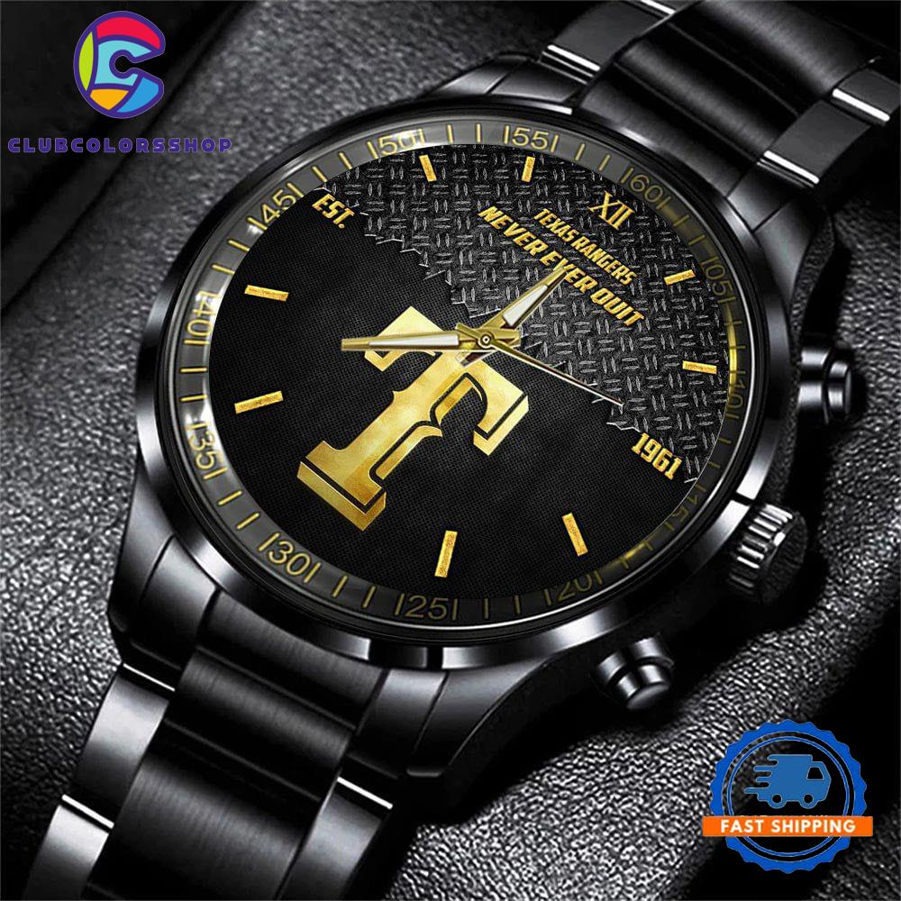 MLB Texas Rangers Custom Black Stainless Steel Watch, Baseball Team Watch