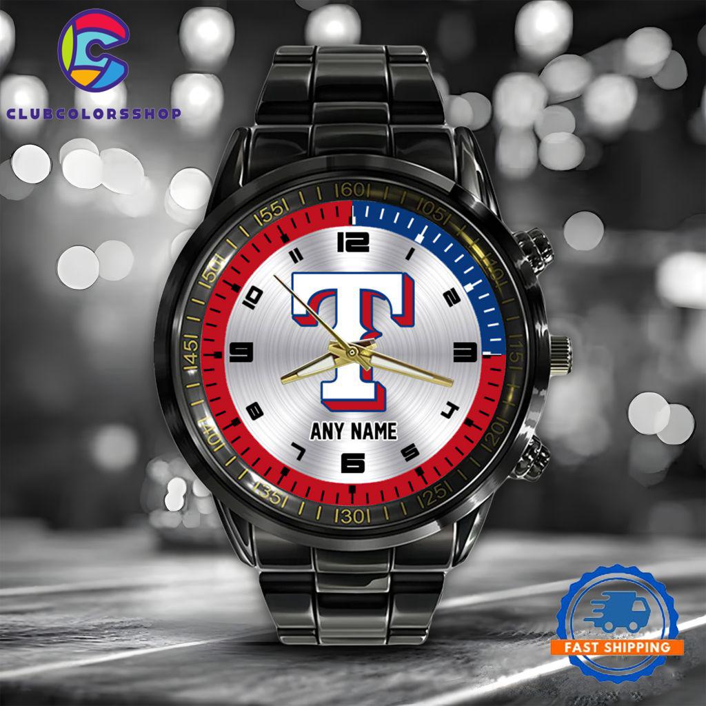 MLB Texas Rangers Personalized Black Stainless Steel Watch