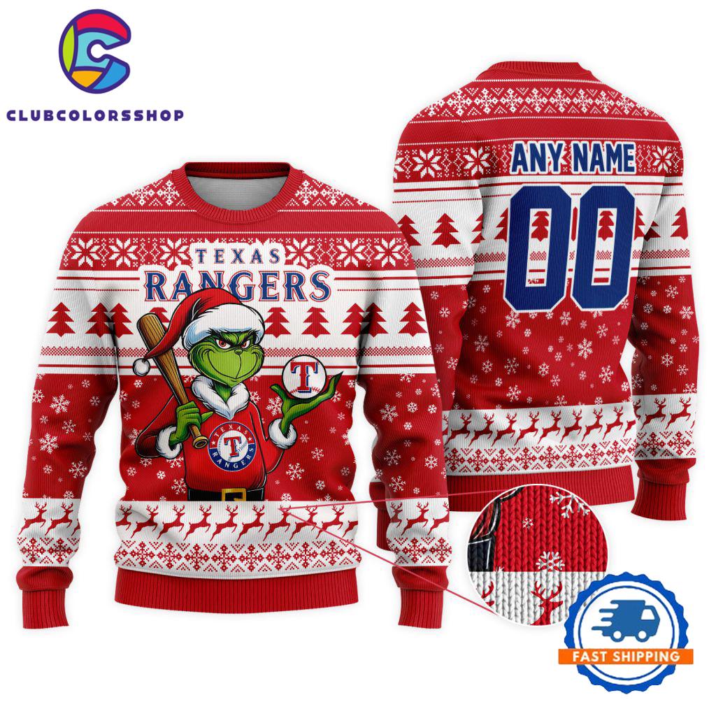 MLB Texas Rangers Special Grinch Christmas Ugly Sweater Design