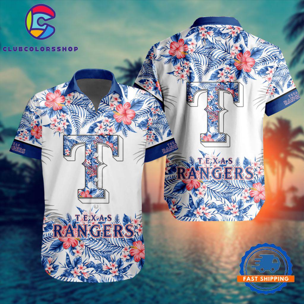 MLB Texas Rangers Special Tropical Flower Hawaiian Shirt, Baseball Team Button Shirt Design