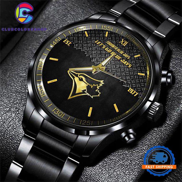 MLB Toronto Blue Jays Custom Black Stainless Steel Watch, Baseball Team Watch