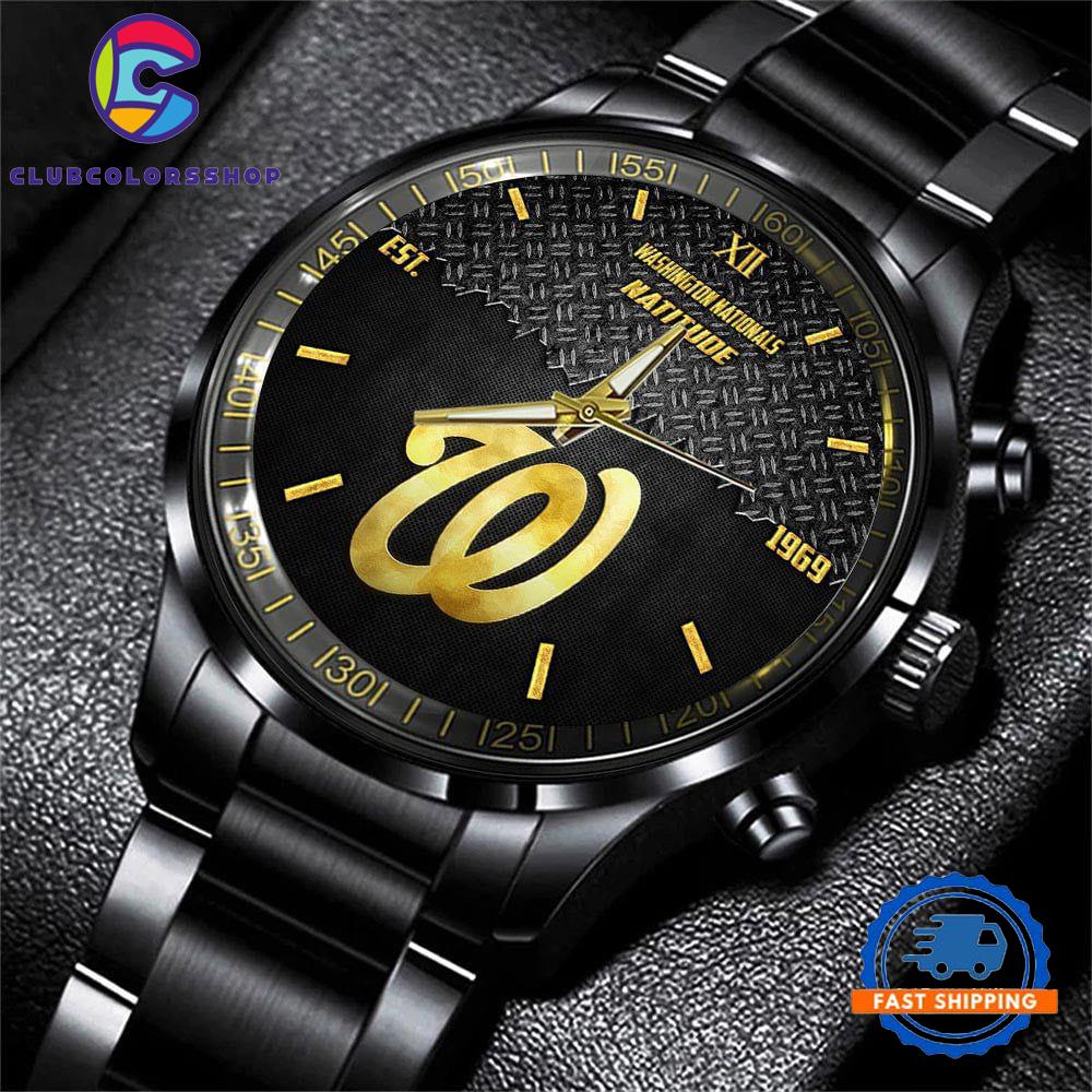 MLB Washington Nationals Custom Black Stainless Steel Watch, Baseball Team Watch