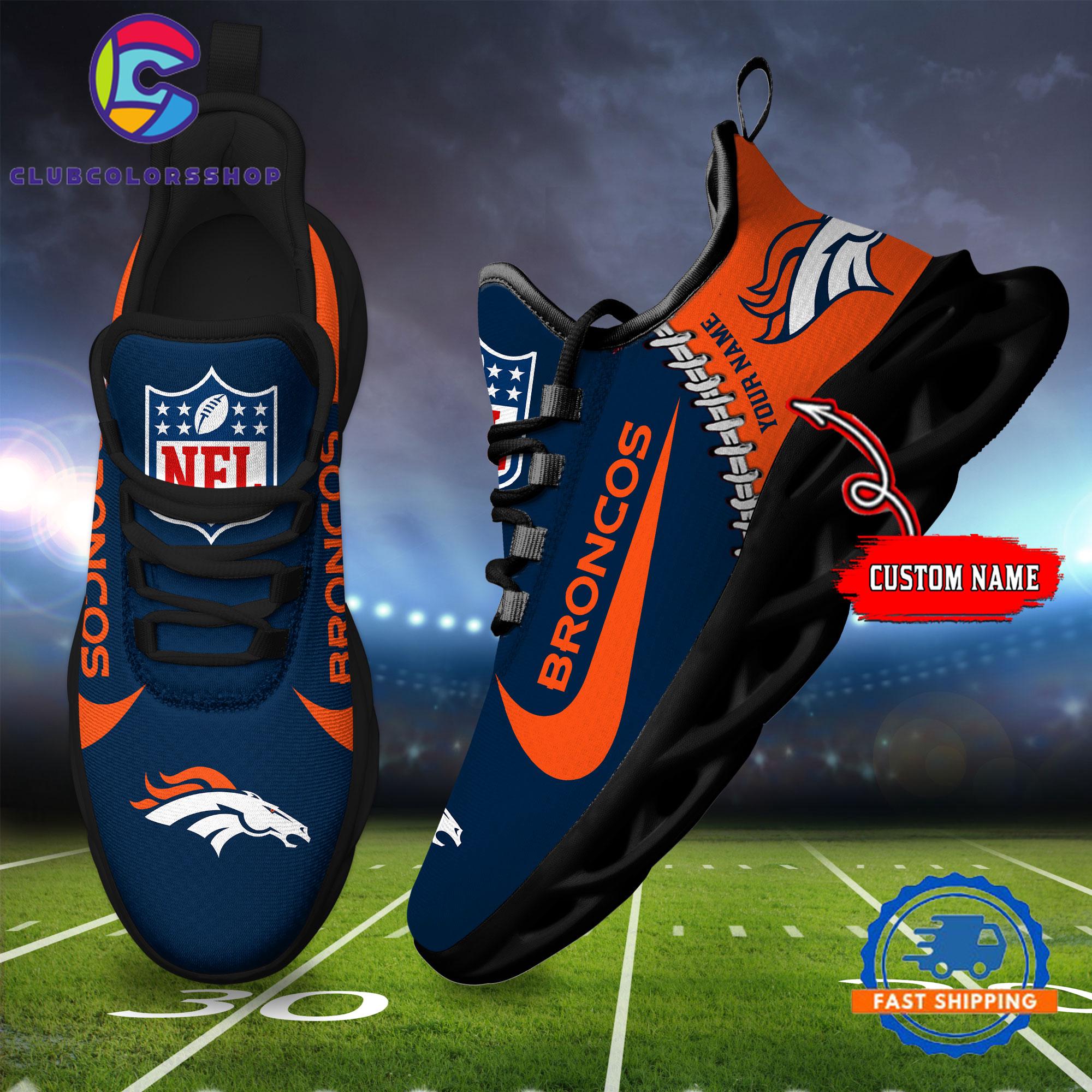 NFL Denver Broncos Football Team Custom Name Max Soul Shoes