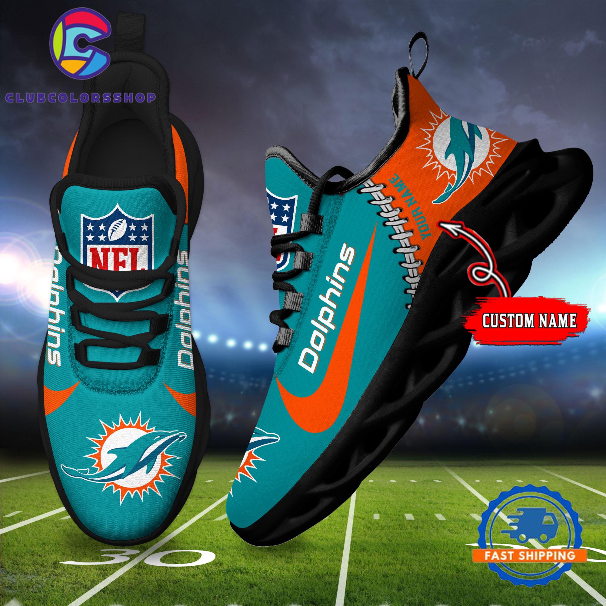 NFL Miami Dolphins Football Team Custom Name Max Soul Shoes