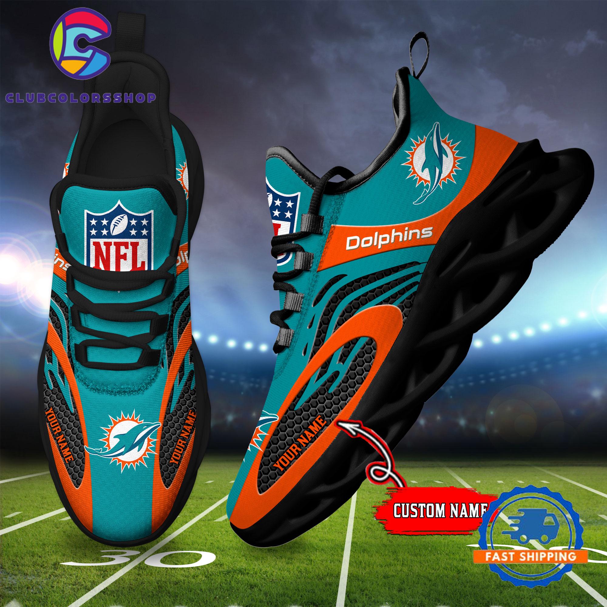 NFL Miami Dolphins Max Soul Shoes, Football Team Design Sneaker